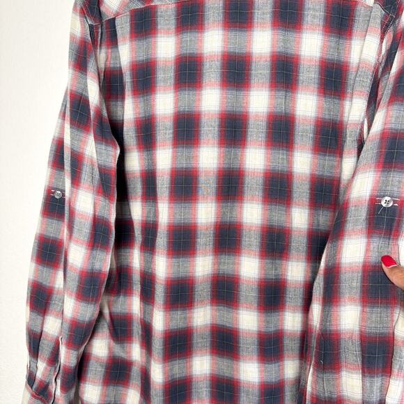 Vince Red Navy Gray Plaid Cotton Button Down Shirt Men’s Large - Picture 8 of 10